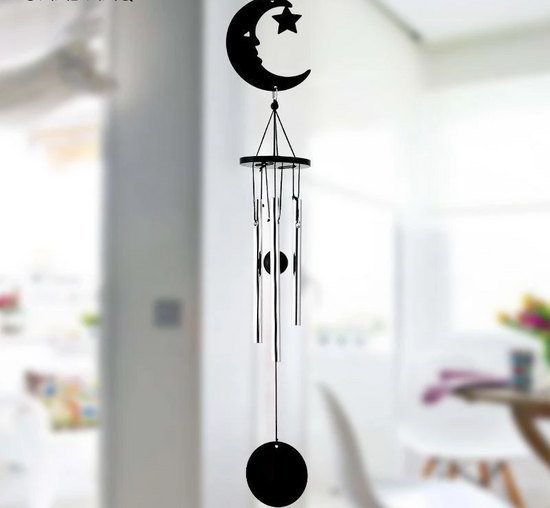 Black Metallic Decorative Wind Chime - Moon & Star